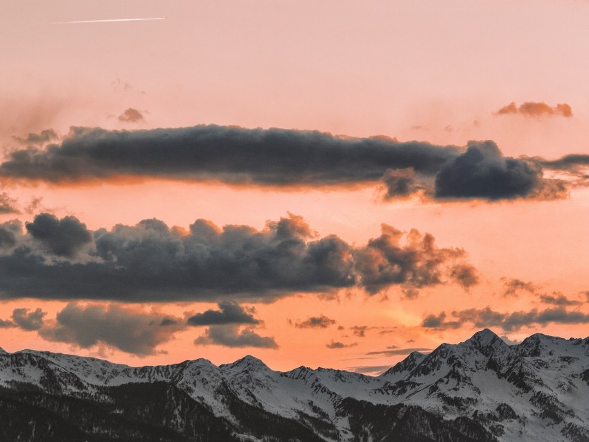 clouds, sky, sunset, porous, mountains, peaks