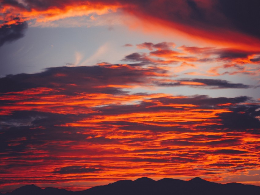 Clouds Sky Sunset Red Porous Mountains Fiery Background