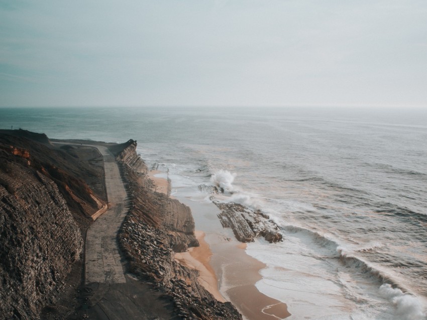 Coast Aerial View Sea Road Cliff Background