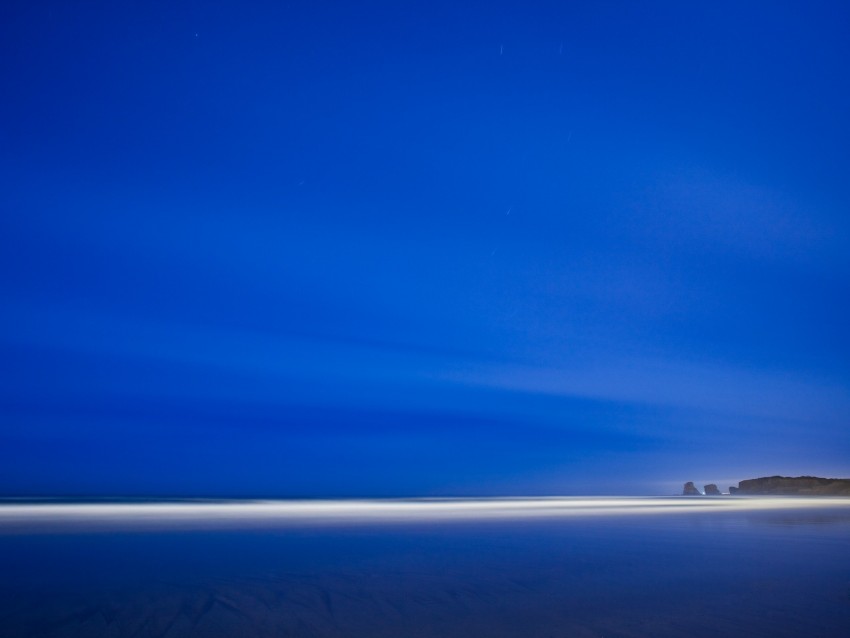 Coast Beach Shallow Horizon Evening Blue Background