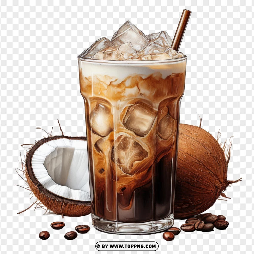 Coconut Iced Coffee Cold Coffee With Coconut Milk And Ice PNG Transparent Background