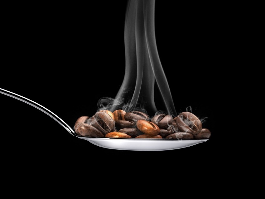 Coffee Coffee Beans Spoon Steam Background