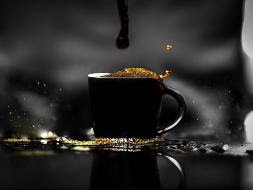 coffee, cup, foam, dark, drink, spray