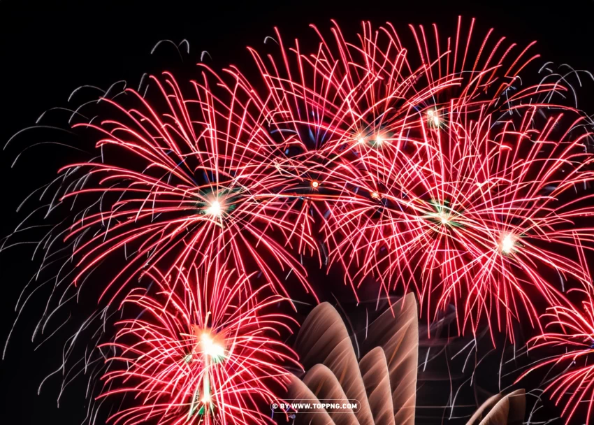 Collection Of Red Fireworks On Black PNG Transparent Background