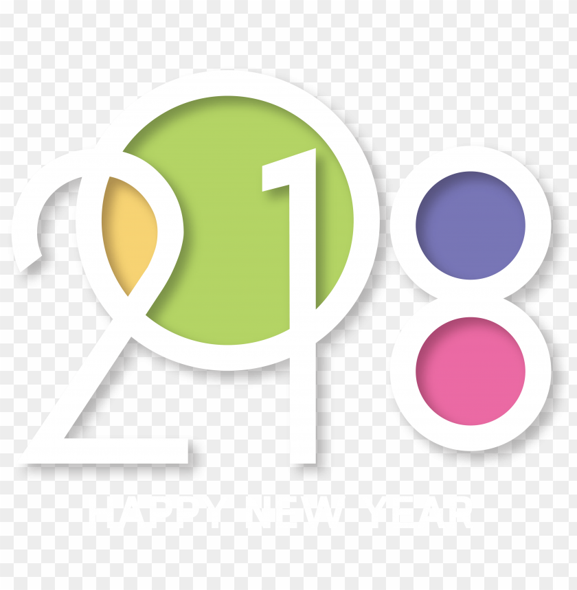 Colorful design with 2018 and Happy New Year text PNG