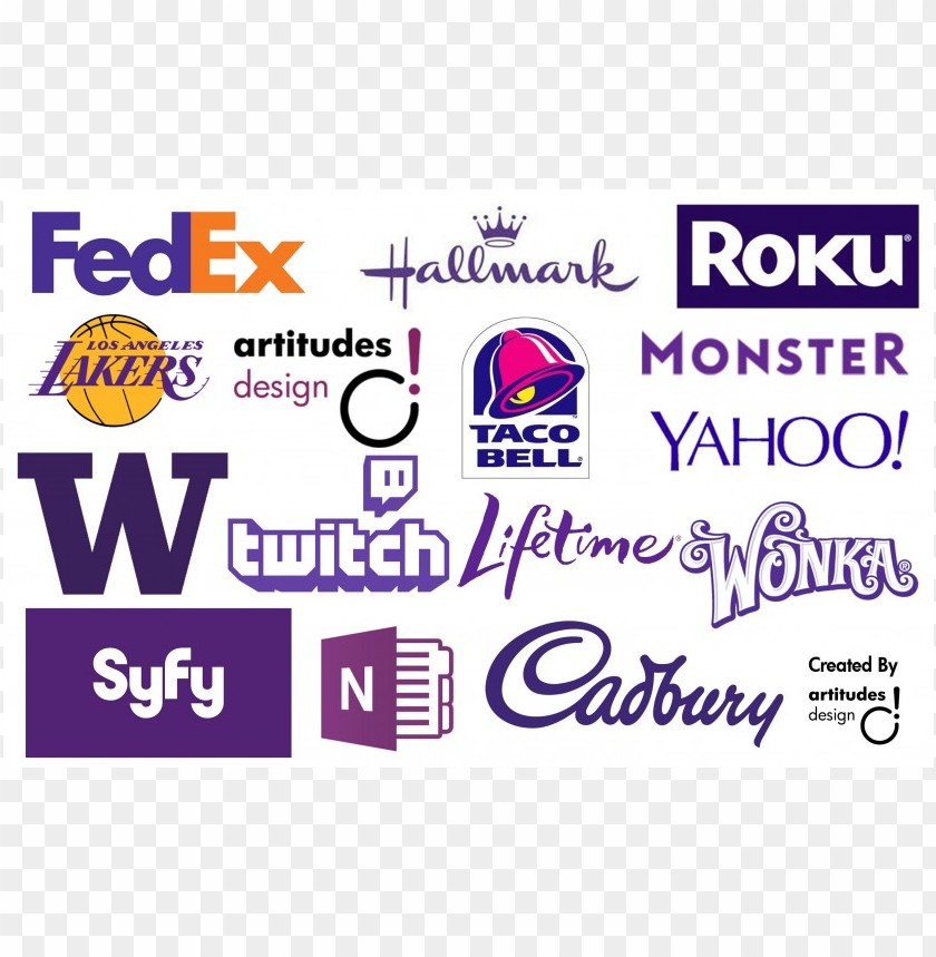 logo design, purple brands, graphic design, visual marketing, branding elements, corporate identity, advertising logos