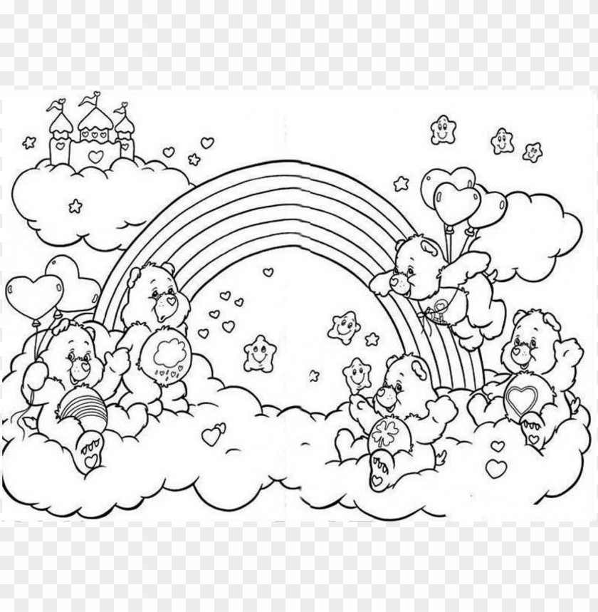 coloring, bears, rainbow, clouds, hearts, balloons, cute animals