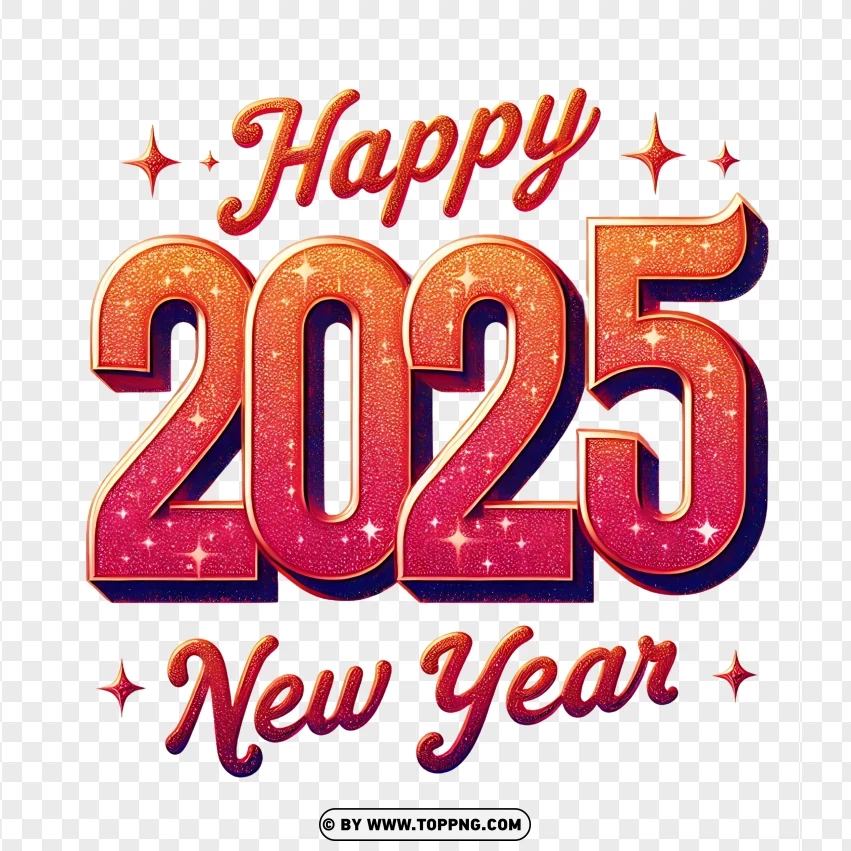 Colored Glitter 2025 Happy New Year Design Hd PNG Transparent Background