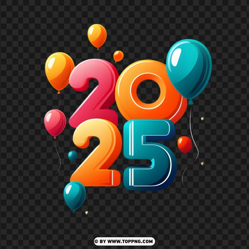 Colorful 2025 Balloons Celebration Design With PNG Transparent Background