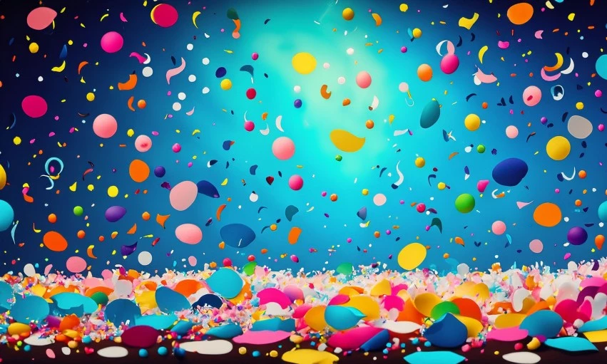 Colorful Balloon And Streamer Burst Graphic PNG Transparent Background