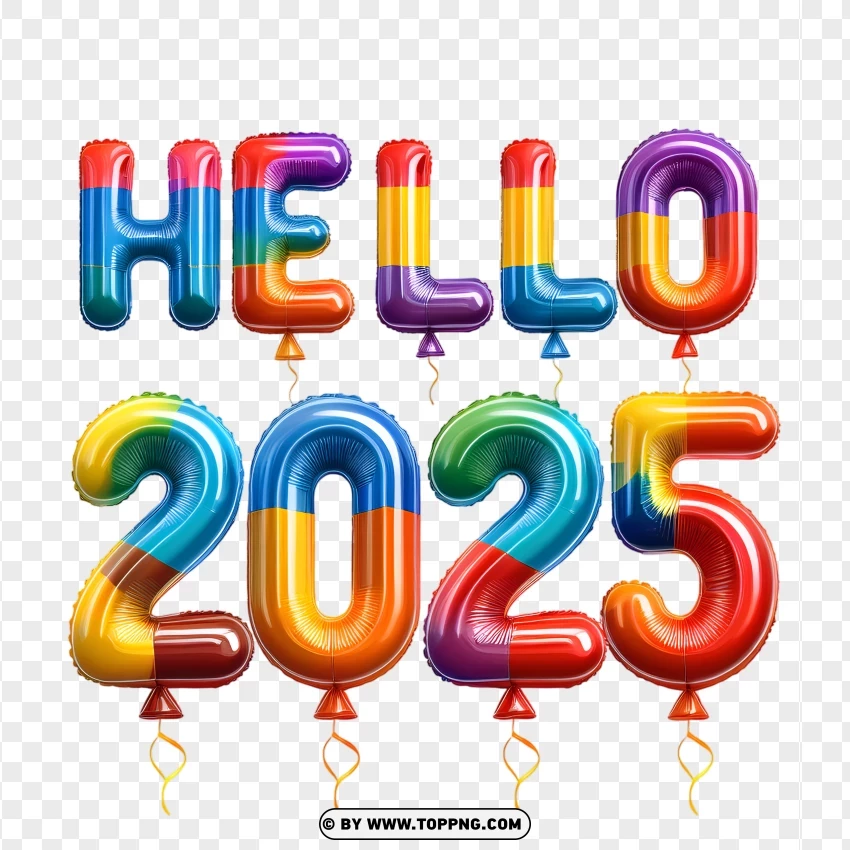 Colorful Balloon Numbers Hello 2025 PNG Transparent Background