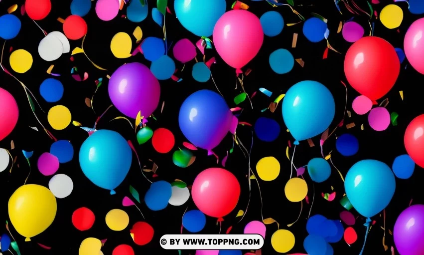 Festive Colorful balloons, Confetti celebration backdrop, Blurred bokeh party background, Colorful inflatable balloons decor, Festive event ambiance, Confetti-filled background, Luxury party scene