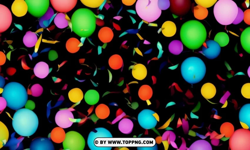 Festive Colorful balloons, Confetti celebration backdrop, Blurred bokeh party background, Colorful inflatable balloons decor, Festive event ambiance, Confetti-filled background, Luxury party scene