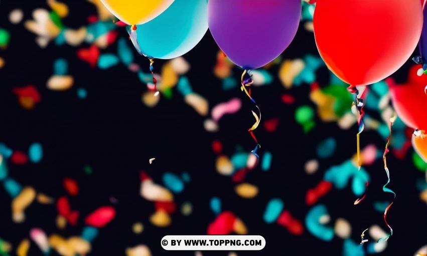 Festive Colorful balloons, Confetti celebration backdrop, Blurred bokeh party background, Colorful inflatable balloons decor, Festive event ambiance, Confetti-filled background, Luxury party scene