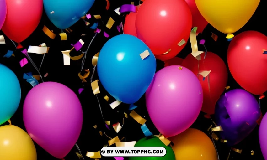 Festive Colorful balloons, Confetti celebration backdrop, Blurred bokeh party background, Colorful inflatable balloons decor, Festive event ambiance, Confetti-filled background, Luxury party scene