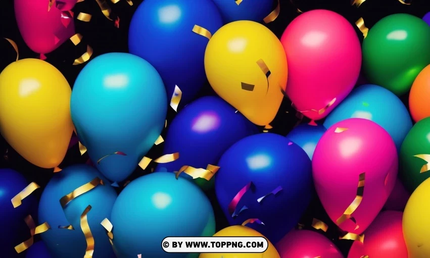 Festive Colorful balloons, Confetti celebration backdrop, Blurred bokeh party background, Colorful inflatable balloons decor, Festive event ambiance, Confetti-filled background, Luxury party scene