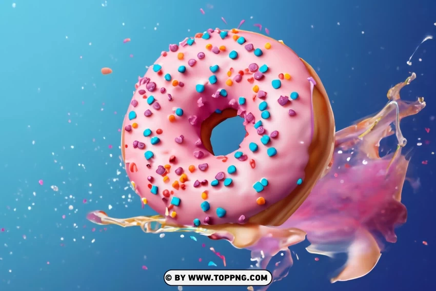 Colorful Flying Doughnuts Pink And Blue With Sprinkles On Blue PNG Transparent Background