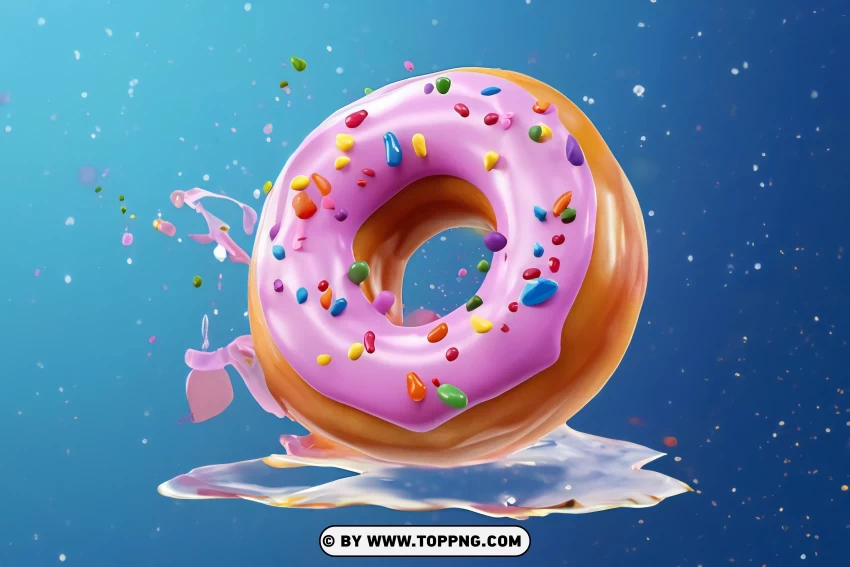 Colorful Glazed Donuts With Splashes On Blue PNG Transparent Background