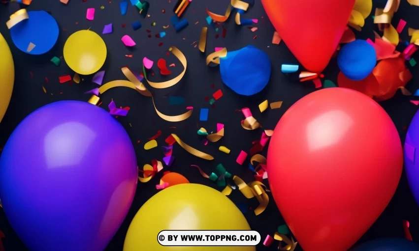 Festive Colorful balloons, Confetti celebration backdrop, Blurred bokeh party background, Colorful inflatable balloons decor, Festive event ambiance, Confetti-filled background, Luxury party scene