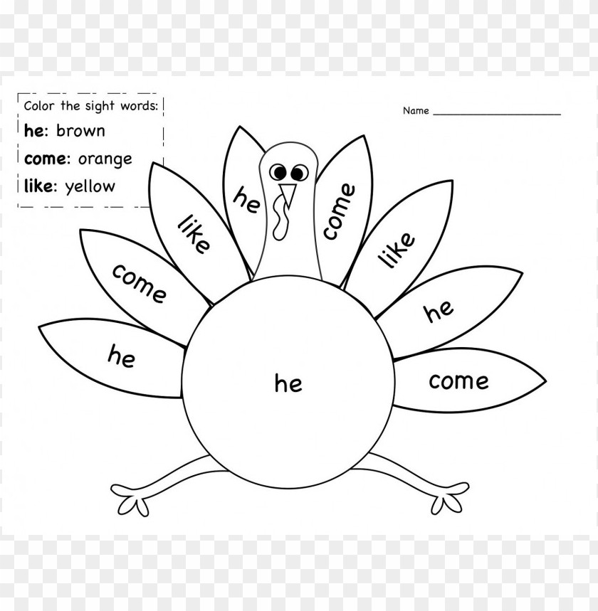 turkey, colorful leaves, educational artwork, children's activity, sight words, coloring page, autumn theme