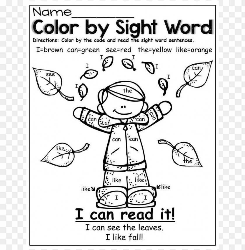 coloring, leaves, fall, educational activity, children's art, sight words, nature