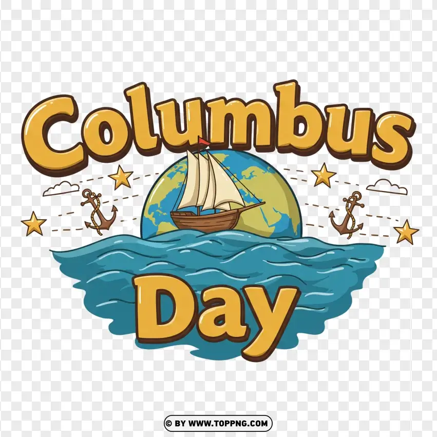 Columbus Day Colorful Ship And Waves Design PNG Transparent Background