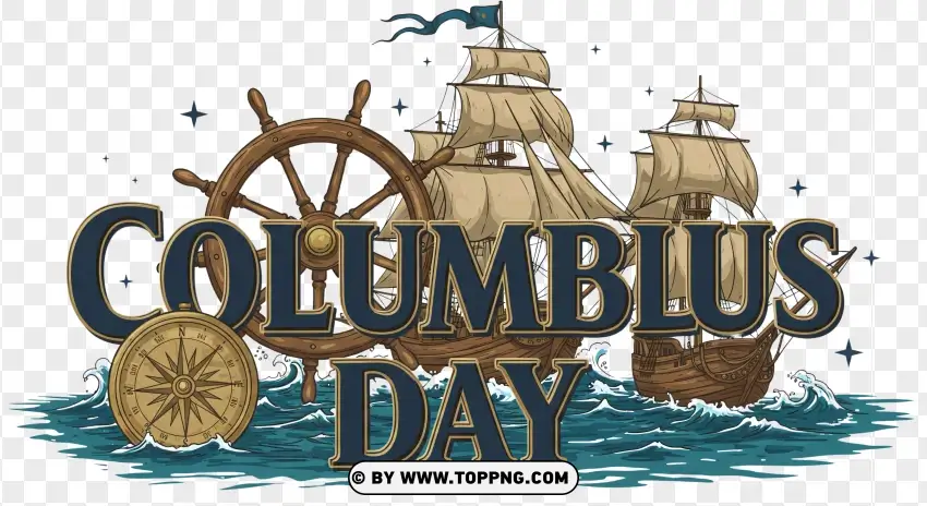 Columbus Day Classic Sailing Ship Illustration PNG Transparent Background