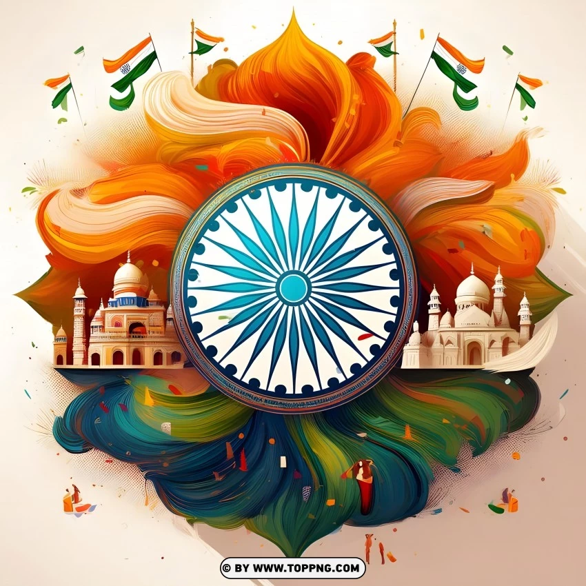 Combination Of Indian Flag And Temple PNG Transparent Background