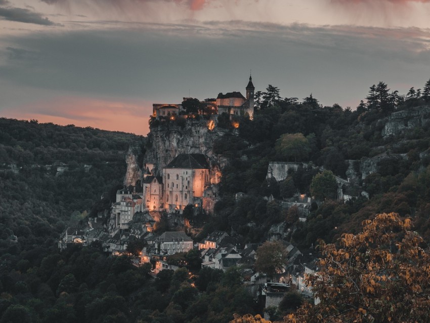 Commune Mountains Buildings Rocamadour France Background