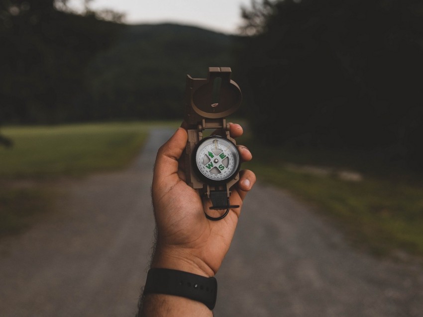 compass, hand, nature, travel