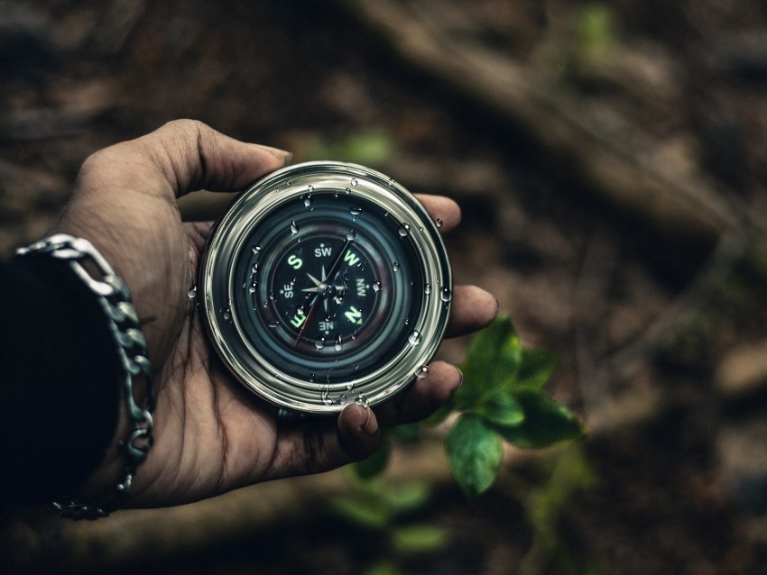 Compass Hand Wet Drops Background