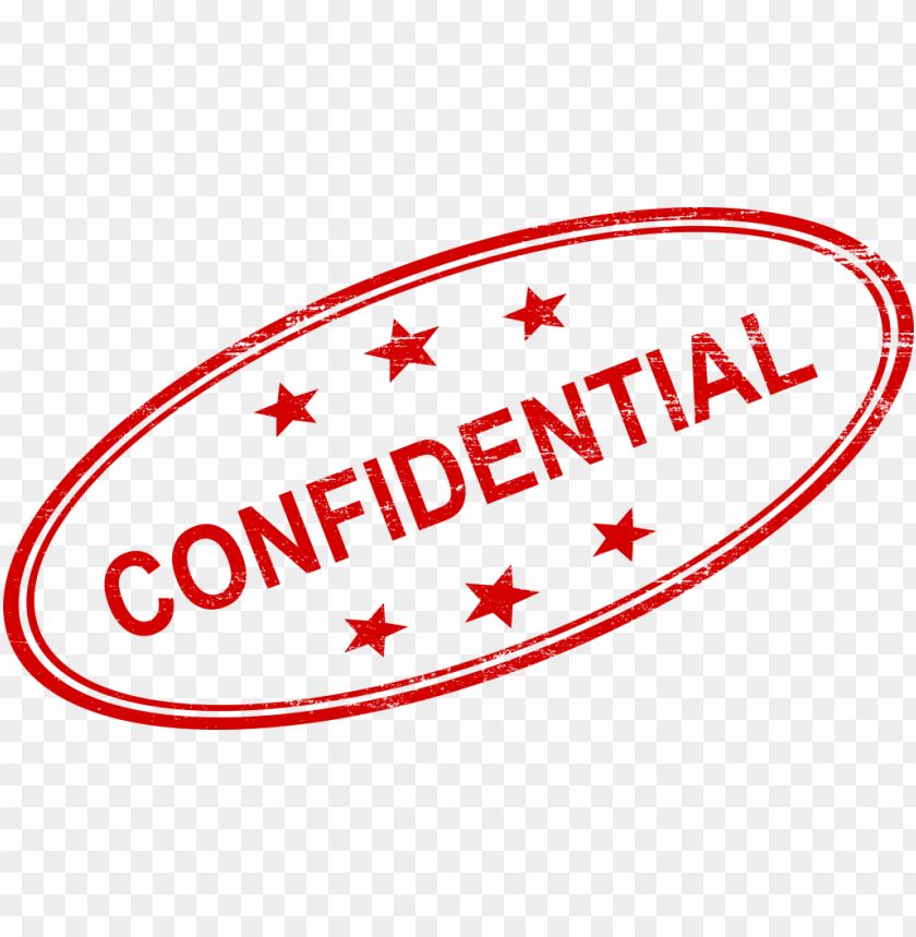 Confidential stamp with red text and stars in an oval shape PNG