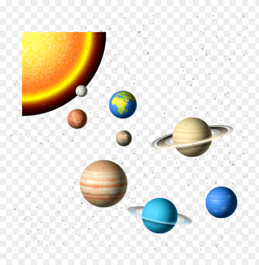 Colorful planets in a solar system with the sun and black space background PNG