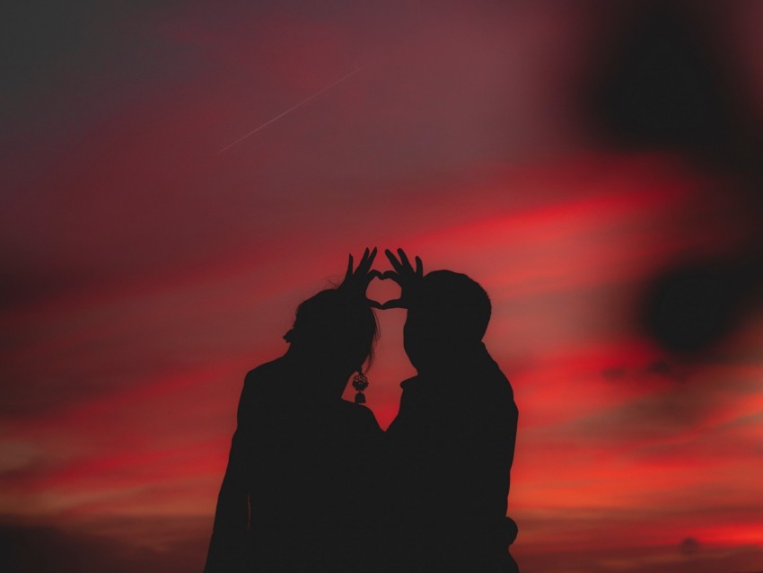 couple, heart, silhouettes, hands, love