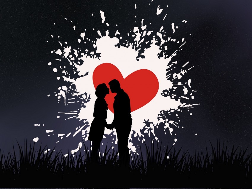 couple, kiss, love, heart, silhouettes