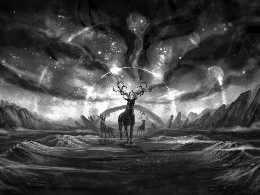 Creatures Fantasy Art Bw Animals Landscape Background