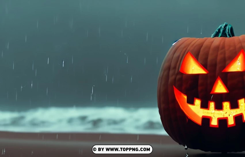 Creepy Coastal Halloween Rainy Beachscape PNG Transparent Background