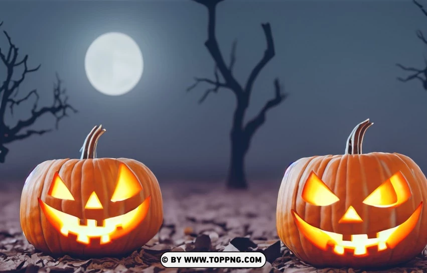 Creepy Duo Hd Wallpaper Of Two Halloween Pumpkins PNG Transparent Background