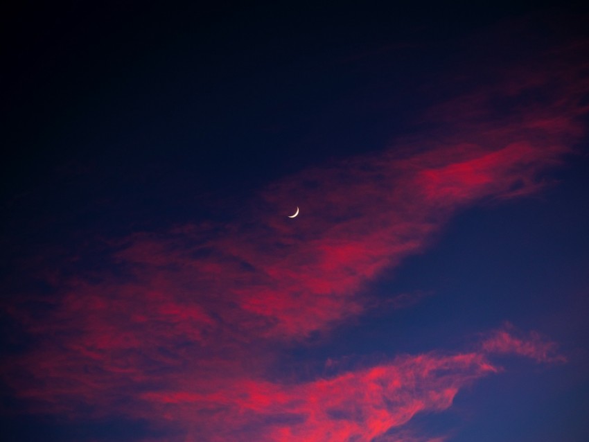 crescent, moon, sky, clouds, night