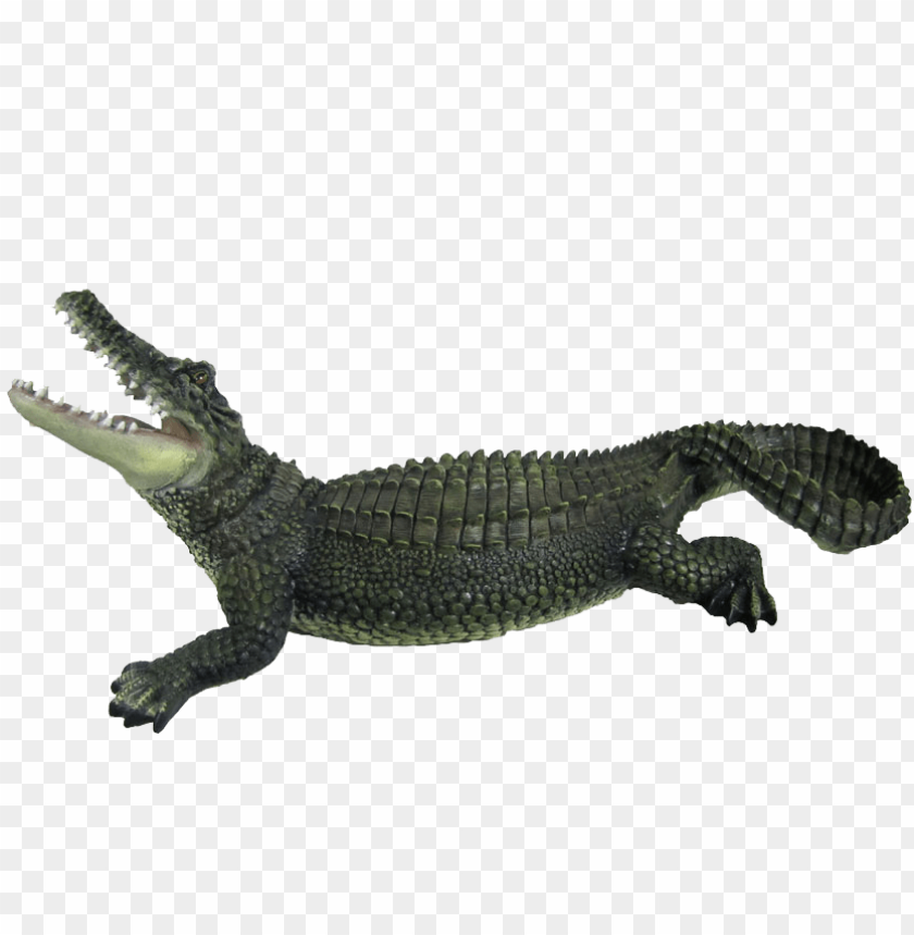 Realistic model of a crocodile with mouth open, showcasing its detailed features PNG