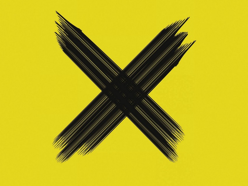 cross, symbol, brushstrokes, intersection, black, yellow, minimalism