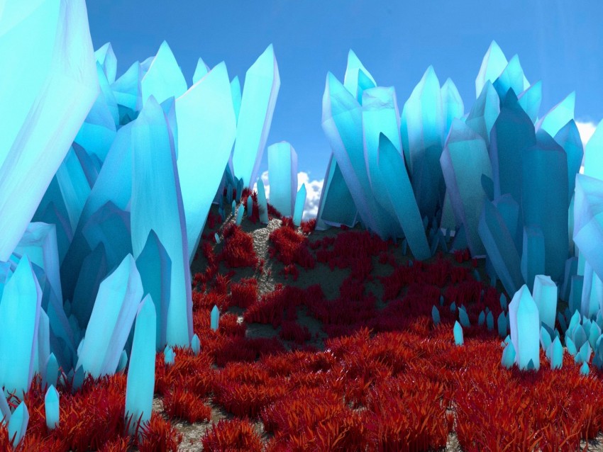 Crystals Valley Grass 3d Blue Background