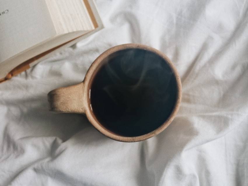 cup, coffee, book, drink, steam