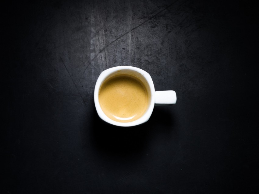 cup, coffee, table, top view, foam, black, white