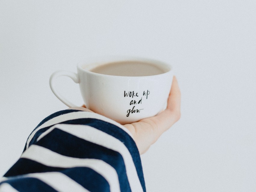 Cup Hand Inscription Coffee Breakfast Background