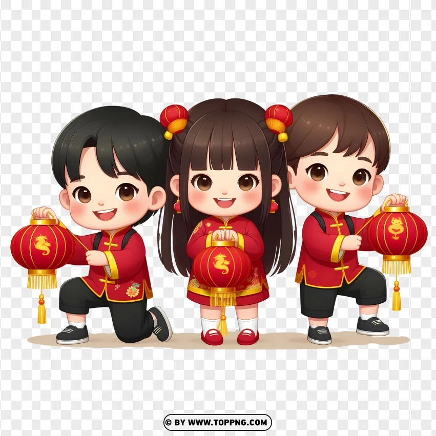 Cute Children Holding Lanterns And Celebrating Mid-autumn Festival PNG Transparent Background