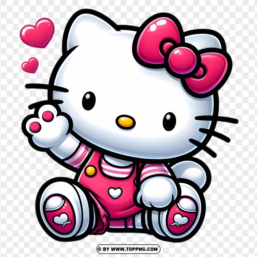 hello kitty, pink outfit hello kitty, kawaii hello kitty, waving hello kitty, cute hello kitty, pink bow hello kitty, heart symbols