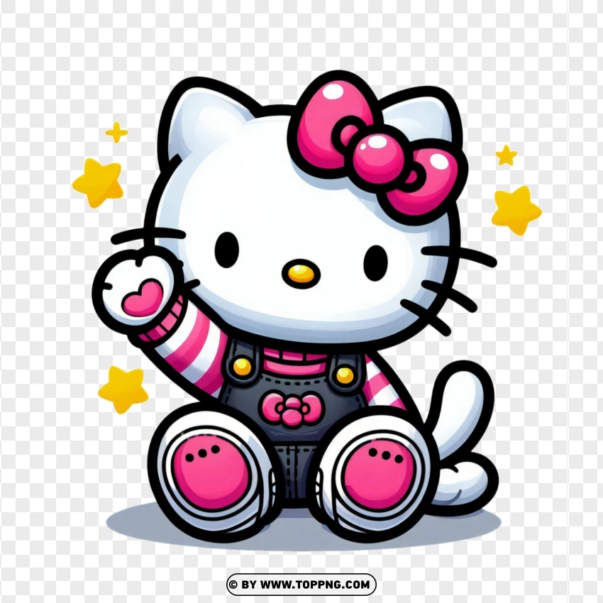 Cute Kitty Waving With Pink Overalls PNG Transparent Background