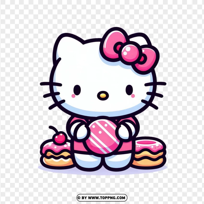 Cute Kitty With Sweets PNG Transparent Background