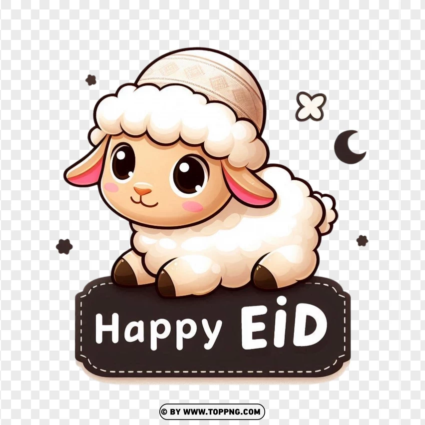 Cute Liitle Sheep With Banner Happy Eid PNG Transparent Background